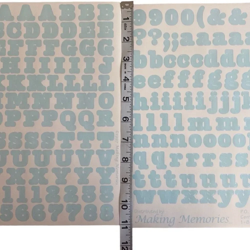 VTG 1997 Making Memories Stickers Letters Numbers Symbols 8 Sheets Pastel Blue